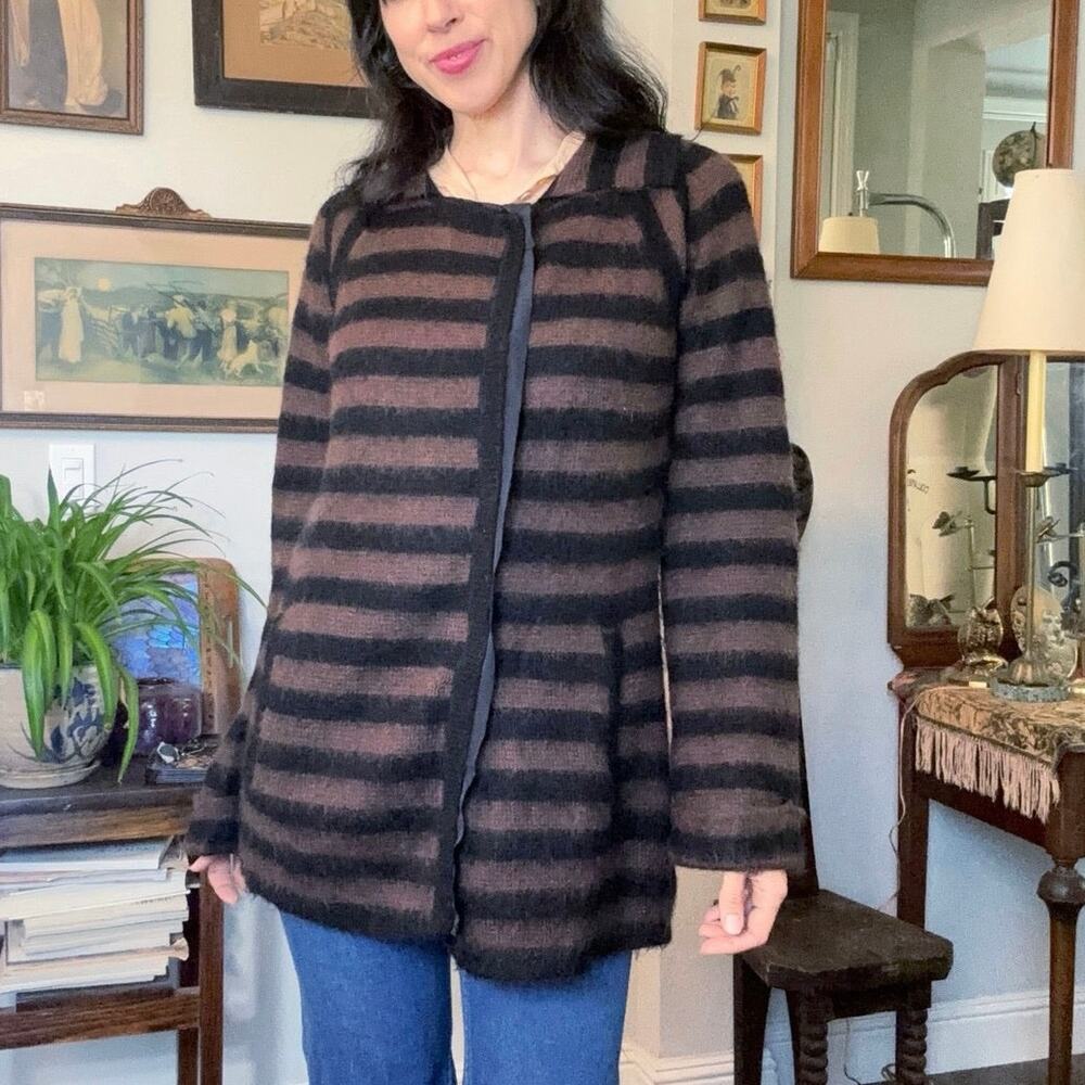 Maliparmi striped long sweater cardigan mohair blend side snap buttons